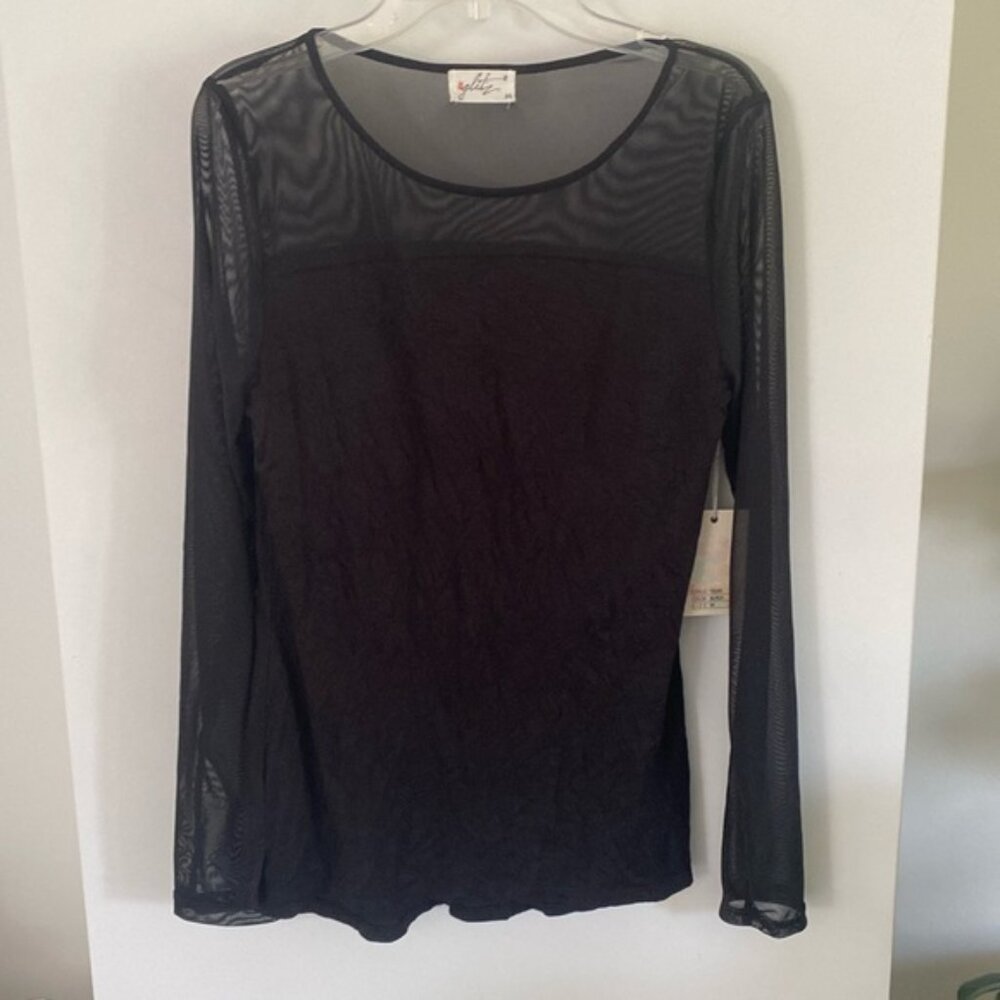 NWT GLITZ black sheer mesh ling sjerve top